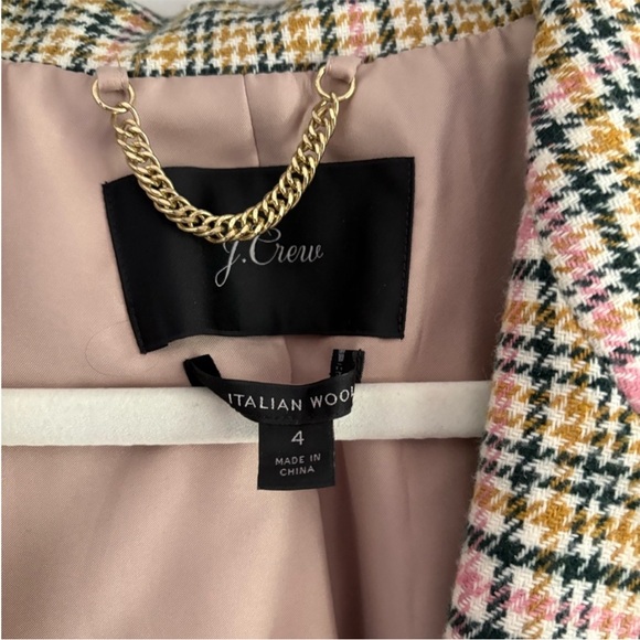 J. Crew Plaid Long Peacoat Double Breasted Italian Wool Ivory Pink Size 4 - Picture 10 of 14